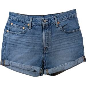 Levis 501 Denim Cut Off Shorts Womens W28 Button Fly Medium Wash Rolled Hem